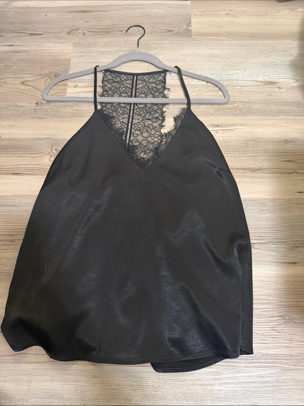 Lucy Paris Black Satin Tank with Lace Back Detail